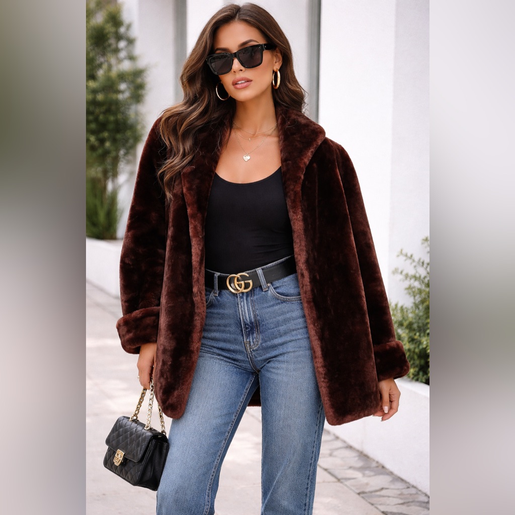 Vintage Stein’s Toledo Mouton Fur Coat Brown Shearling Mid Length